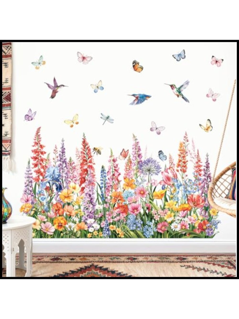 Floral Green Grass Corner Wall Decals Peel and Stick Removable